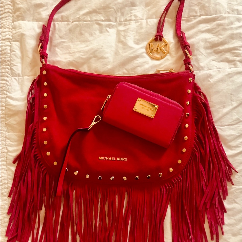 Michael Kors Pink Suede Fringe Purse